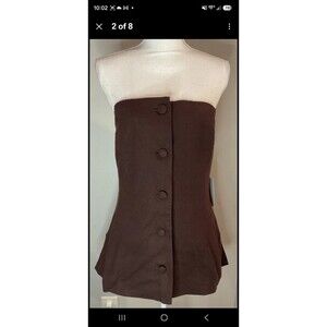 Bailey 44 Bandeau Linen Vest Chocolate Brown Button Strapless Sz M NWT